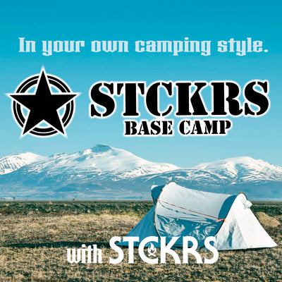 ベースキャンプ カッティングステッカー《BASE CAMP》（名入れ 超防水・防滴 UVカット 屋外使用可 /C015）