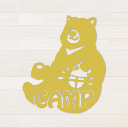 お座りくまCAMP カッティングステッカー キャメル
