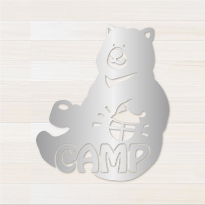 お座りくまCAMP カッティングステッカー シルバー