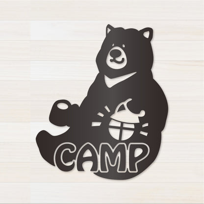 お座りくまCAMP カッティングステッカー ガンメタリック
