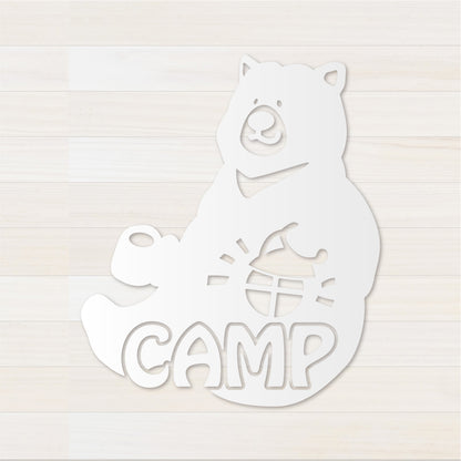 お座りくまCAMP カッティングステッカー つや消しホワイト