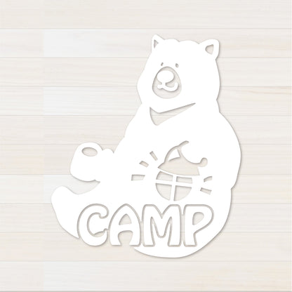 お座りくまCAMP カッティングステッカー ホワイト