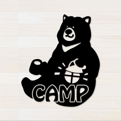 お座りくまCAMP カッティングステッカー ブラック
