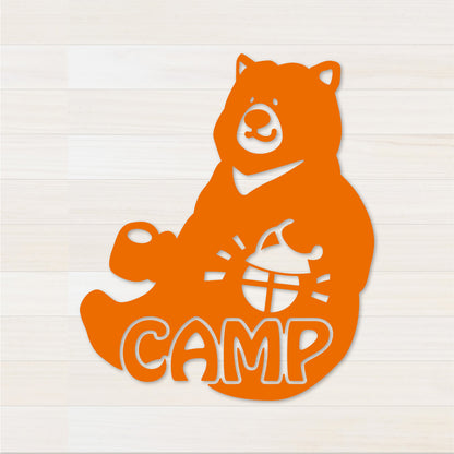 お座りくまCAMP カッティングステッカー オレンジ