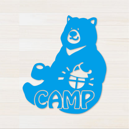 お座りくまCAMP カッティングステッカー シアンブルー