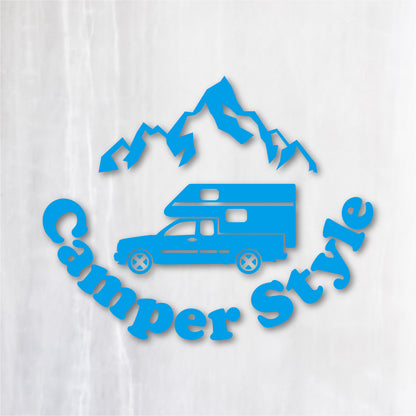 キャンパースタイル ピックアップトラック《Camper Style Pickup Truck》カッティングステッカー シアンブルー