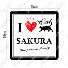 画像をギャラリービューアに読み込む, アイラブキャット シールステッカー《I ♥ Cat》（名入れOK アニマル  超防水・防滴 UVカット 屋外使用可 /S030）
